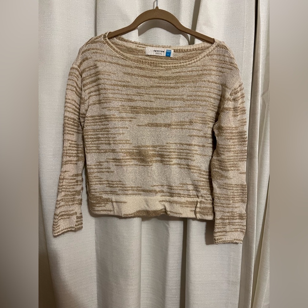 Anthropologie by Sparrow Cropped Tan & Cream Knit Sweater Size S
